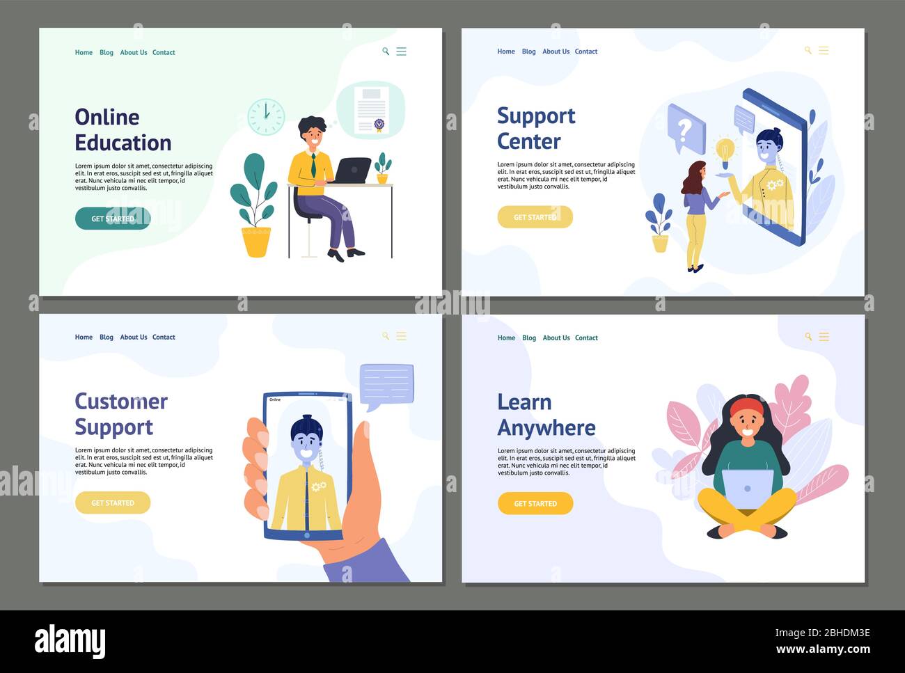 Jeux de bannières en ligne des personnes. Collection de modèles de page d'accueil Illustration de Vecteur