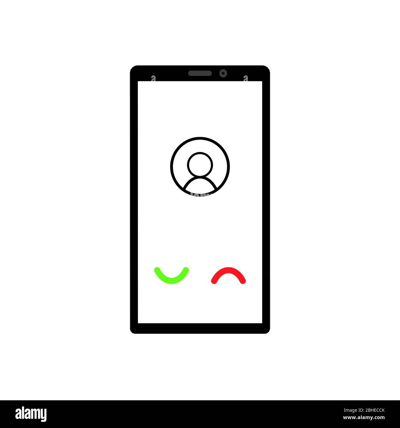 Affichage d'un grand smartphone avec une sonnerie vidéo sur fond blanc. Banque D'Images