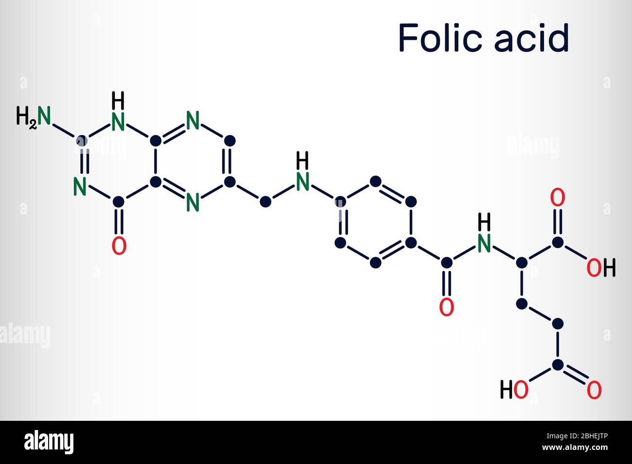 Acide folique, molécule de folate. Il est connu sous le nom de vitamine B9. Formule chimique du squelette. Illustration vectorielle Illustration de Vecteur