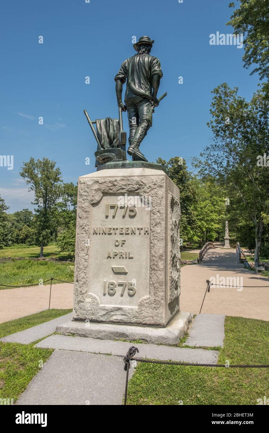 La statue du Ministre commémorant le début de la guerre révolutionnaire le 19 avril 1775 Banque D'Images