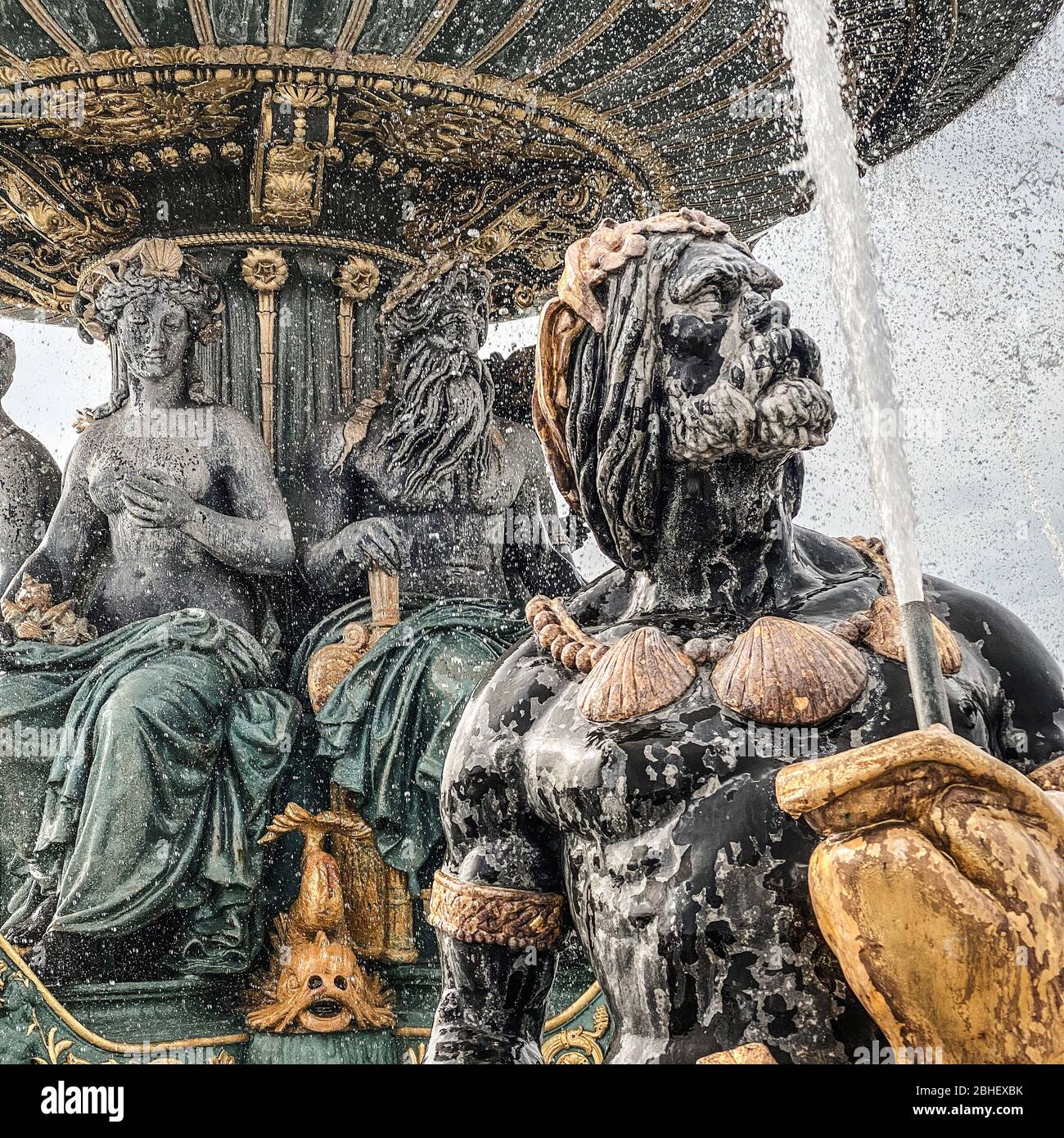 Détail Fontaine des mers, place de la Concorde, Paris, France - Fontaine des mers, place de la Concorde, Paris Banque D'Images