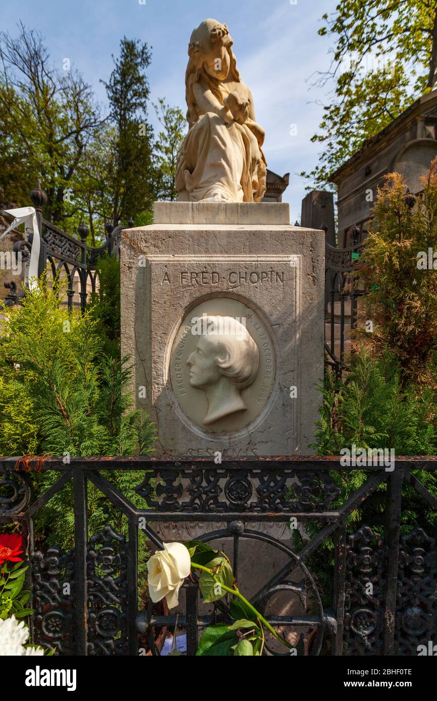 La tombe de Frédéric Chopin dans le cimetière du Père Lachaise, Paris Banque D'Images