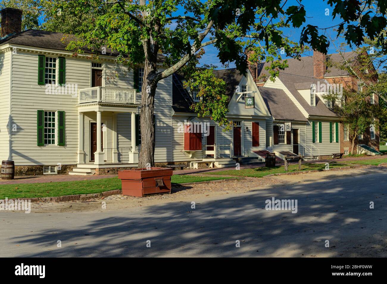 Maison coloniale Williamsburg James Geddy et magasin Mary Dickinson. Banque D'Images