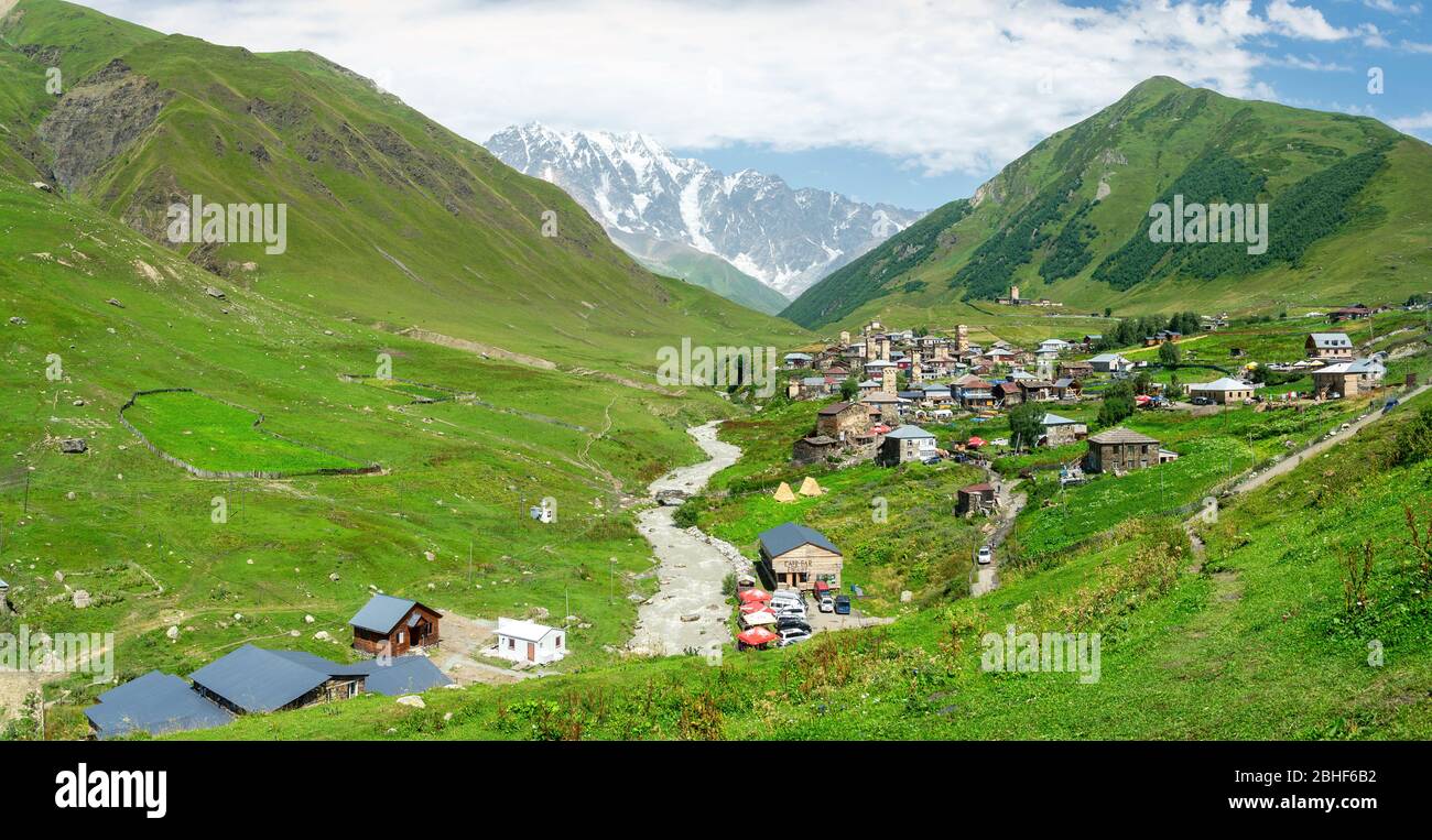 Voir le village d'Ushguli - Upper Svaneti, Géorgie Banque D'Images