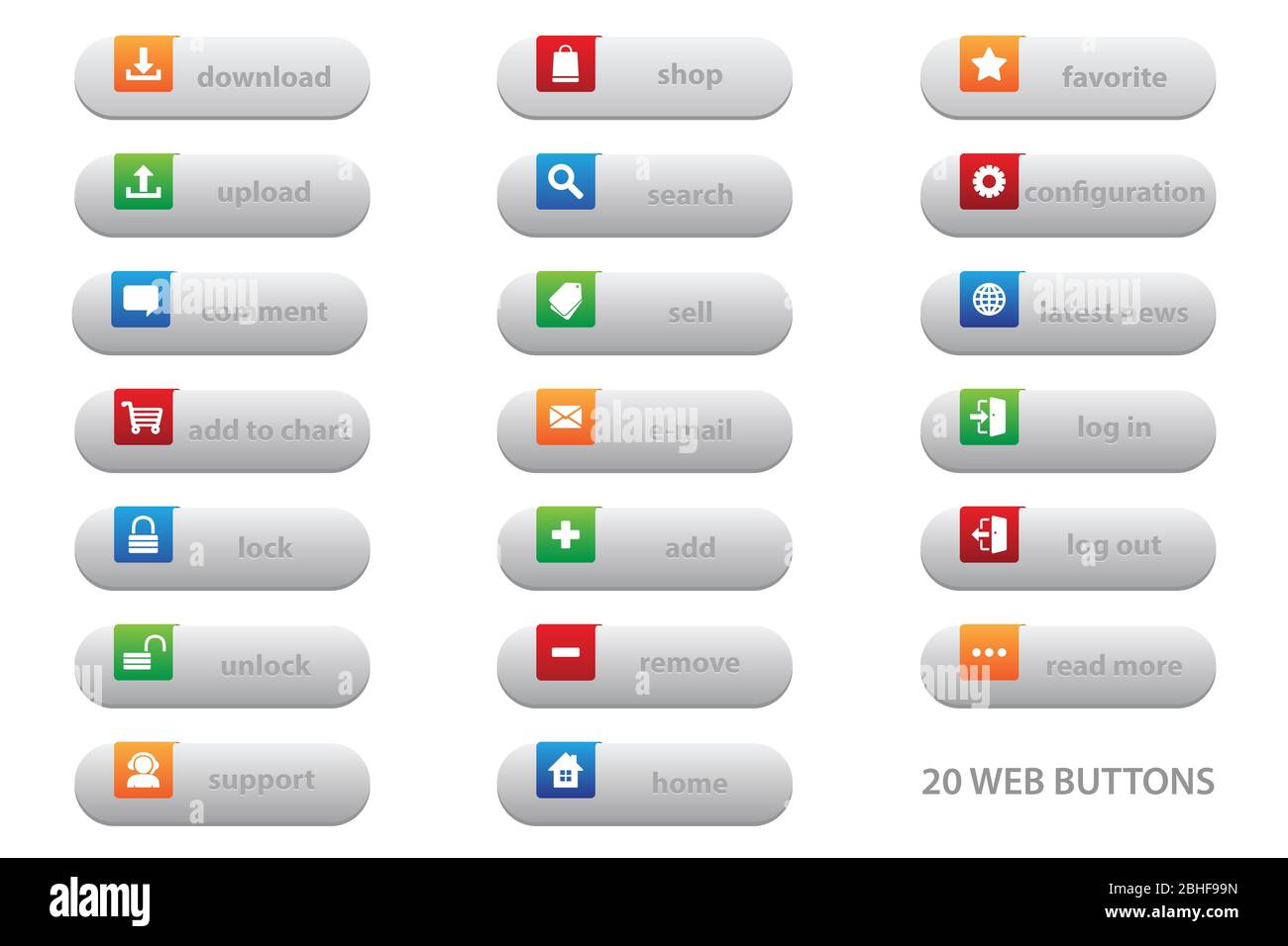20 boutons web avec conception graphique plate pour votre meilleur site web d'affaires. Réglez le bouton Web coloré. Illustration vectorielle EPS.8 EPS.10 Illustration de Vecteur