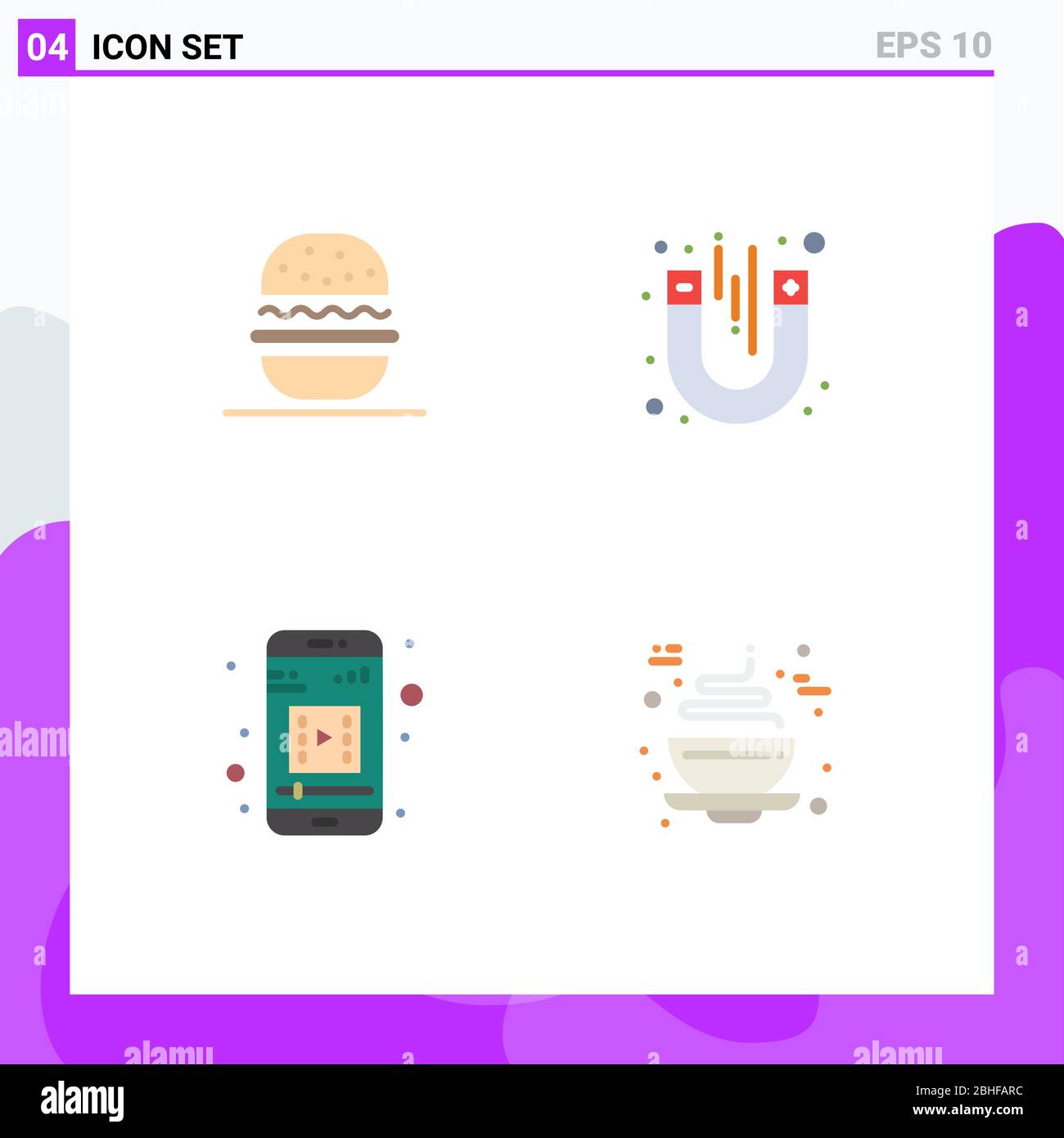 Jeu de 4 icônes plates vectorielles sur grille pour hamburger, supports mobiles, états-unis, test, éléments de conception vectoriel modifiables au chocolat Illustration de Vecteur