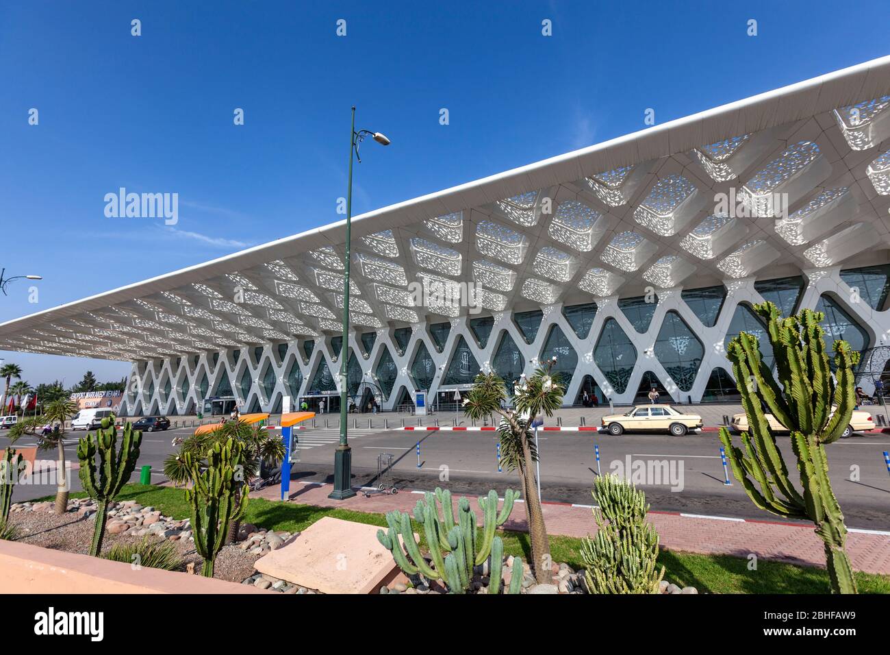 Aéroport de Marrakech Menara, conçu par Swiss Architects E2A Architecture, Marrakech, Maroc Banque D'Images