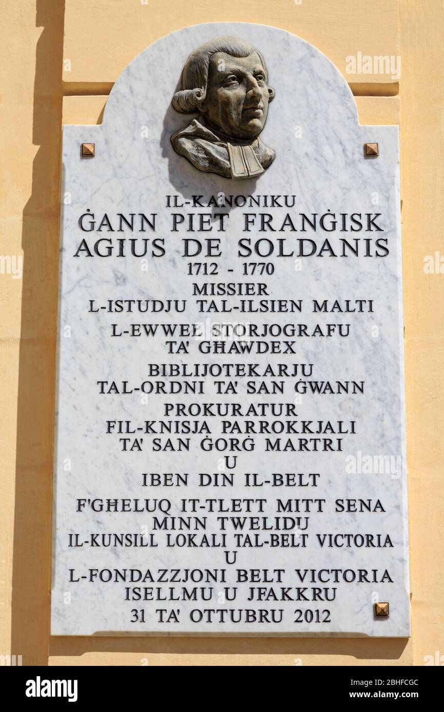 Plaque, place Saint-Georges, ville de Victoria, île Gozo, Malte, Europe Banque D'Images