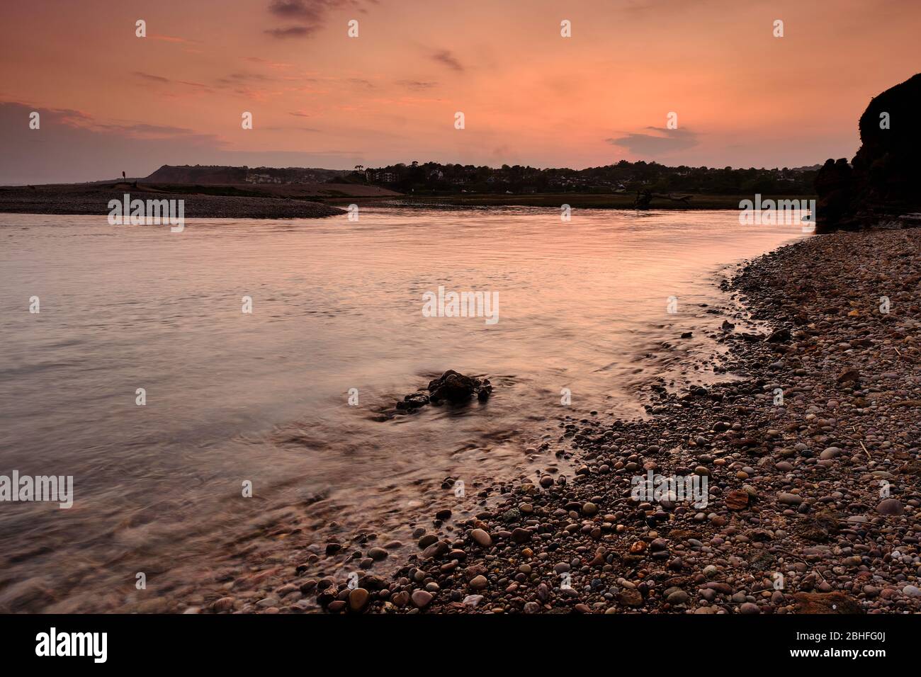 Plage de Budleigh Salterton au coucher du soleil Banque D'Images