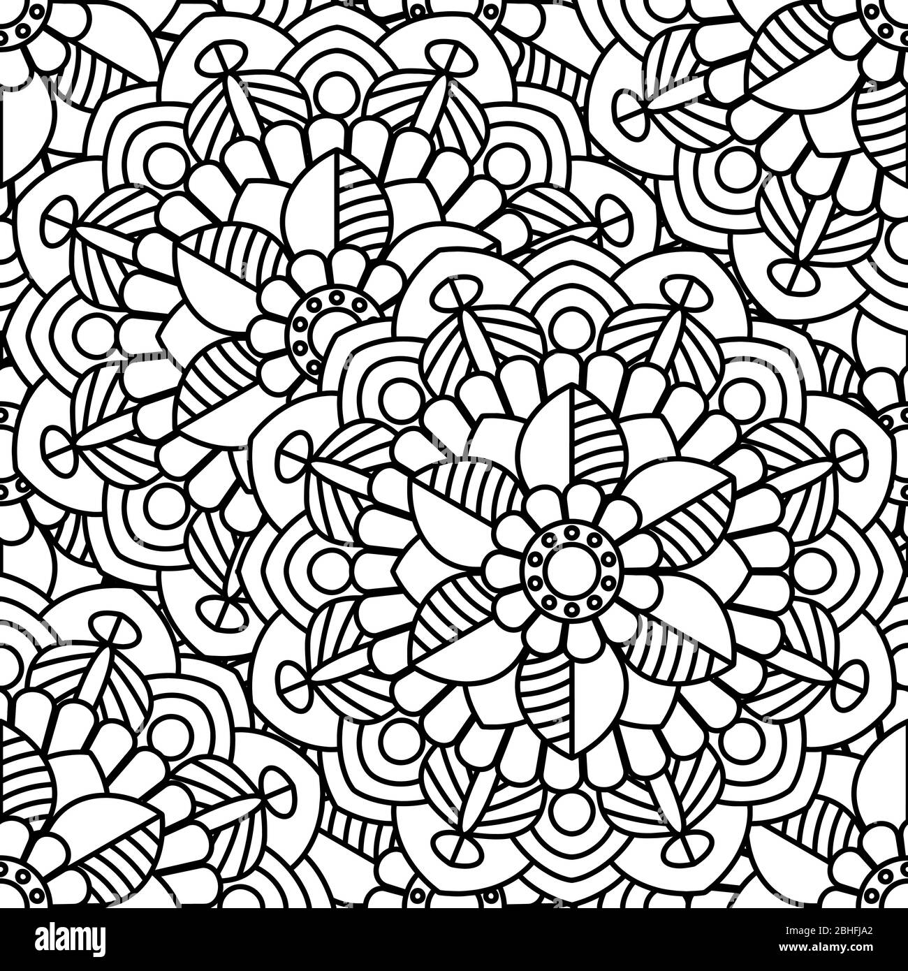 Mandala modèle ethnique sans couture. Page de coloration adulte. Arrière-plan de répétition noir et blanc. Illustration vectorielle. Illustration de Vecteur