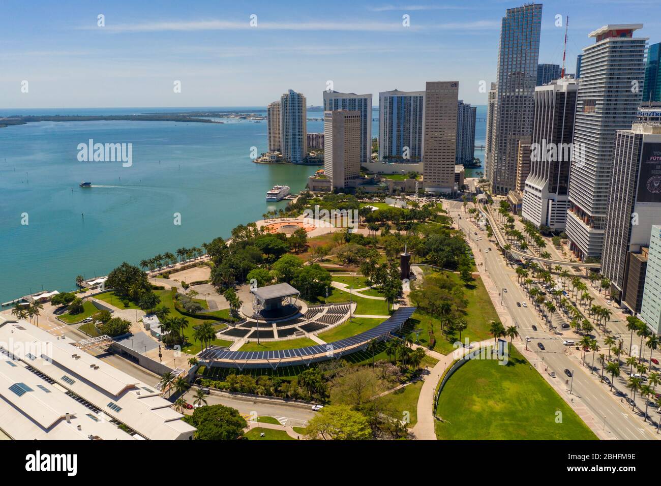 Photo aérienne Bayfront Park Downtown Miami FL Banque D'Images