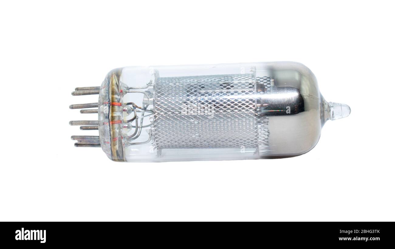 Ampoule à transistor à tube à vide électronique isolée sur fond blanc Banque D'Images