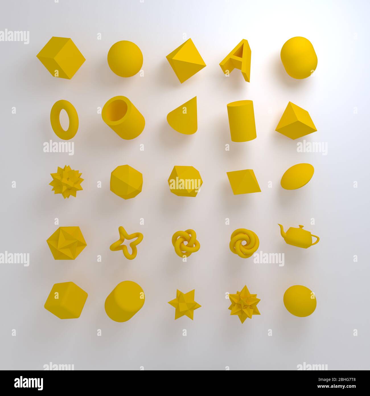 Jeu de primitives réalistes de rendu en 3 dimensions sur fond blanc ...