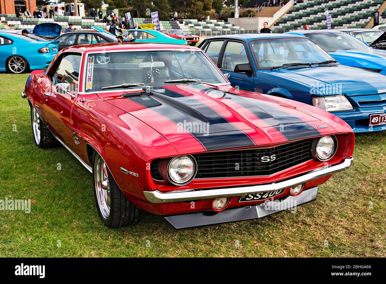 Automobiles / American Made 1969 General Motors Chevrolet SS Comaro coupé affiché au salon automobile de Melbourne Victoria Australie. Banque D'Images