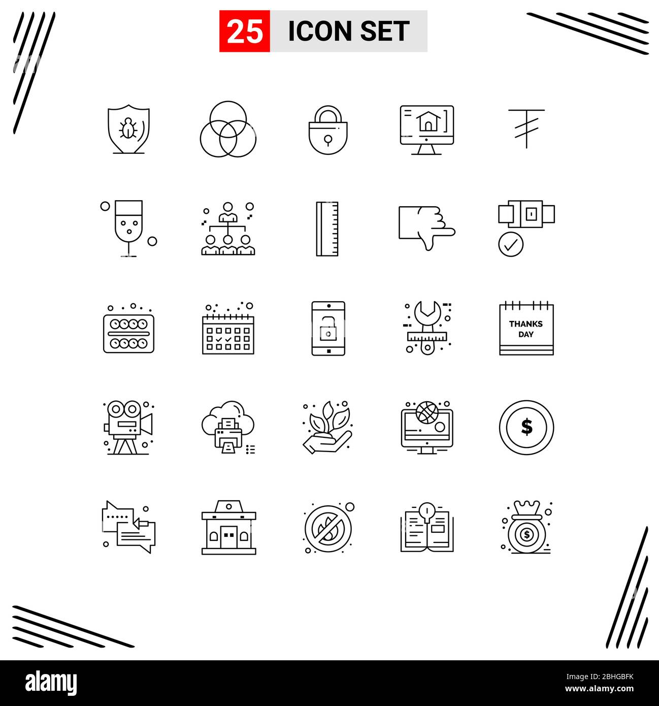 Ensemble moderne de 25 lignes et symboles comme la mongolie, tugrik, Internet, maison, ordinateur éléments de conception vectoriel éditable Illustration de Vecteur