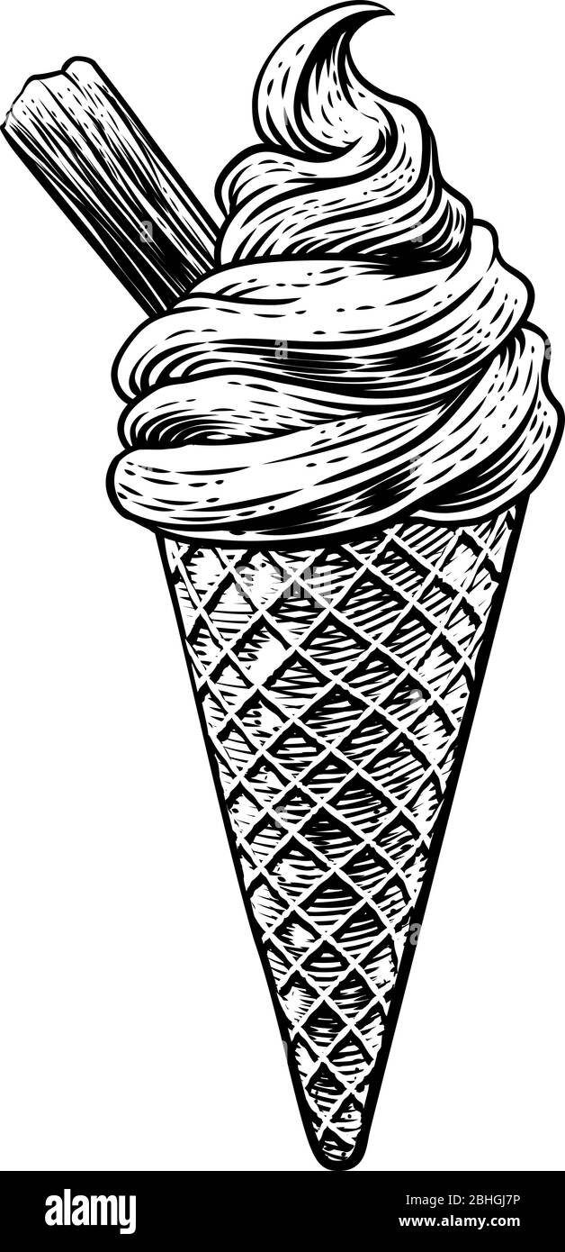 Ice Cream Cone Vintage Style gravure sur bois Illustration de Vecteur