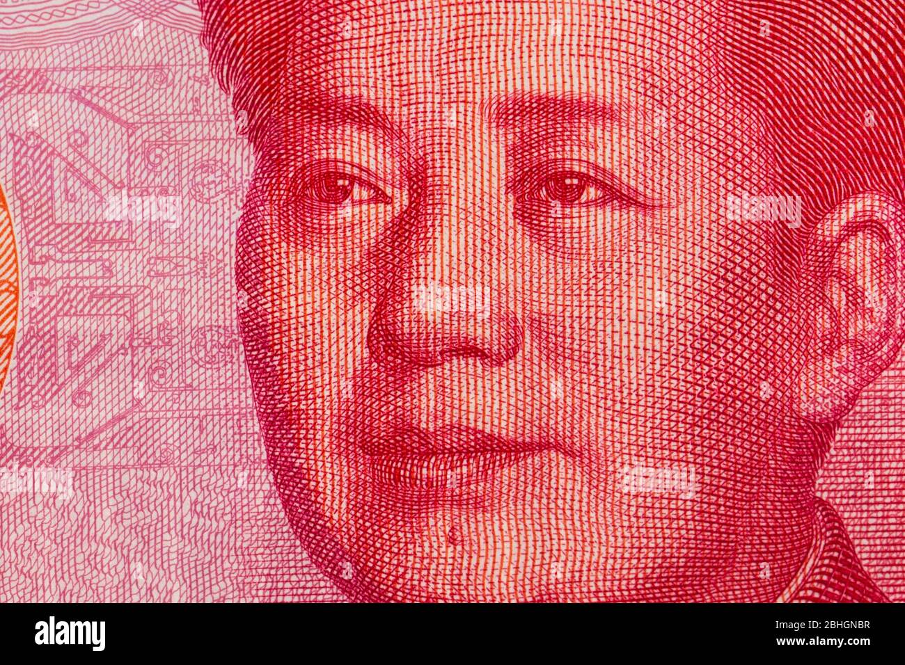 Portrait de gros plan de la Chine Premier Président Mao Zedong sur la Banque chinoise Note RMB yuan. Banque D'Images