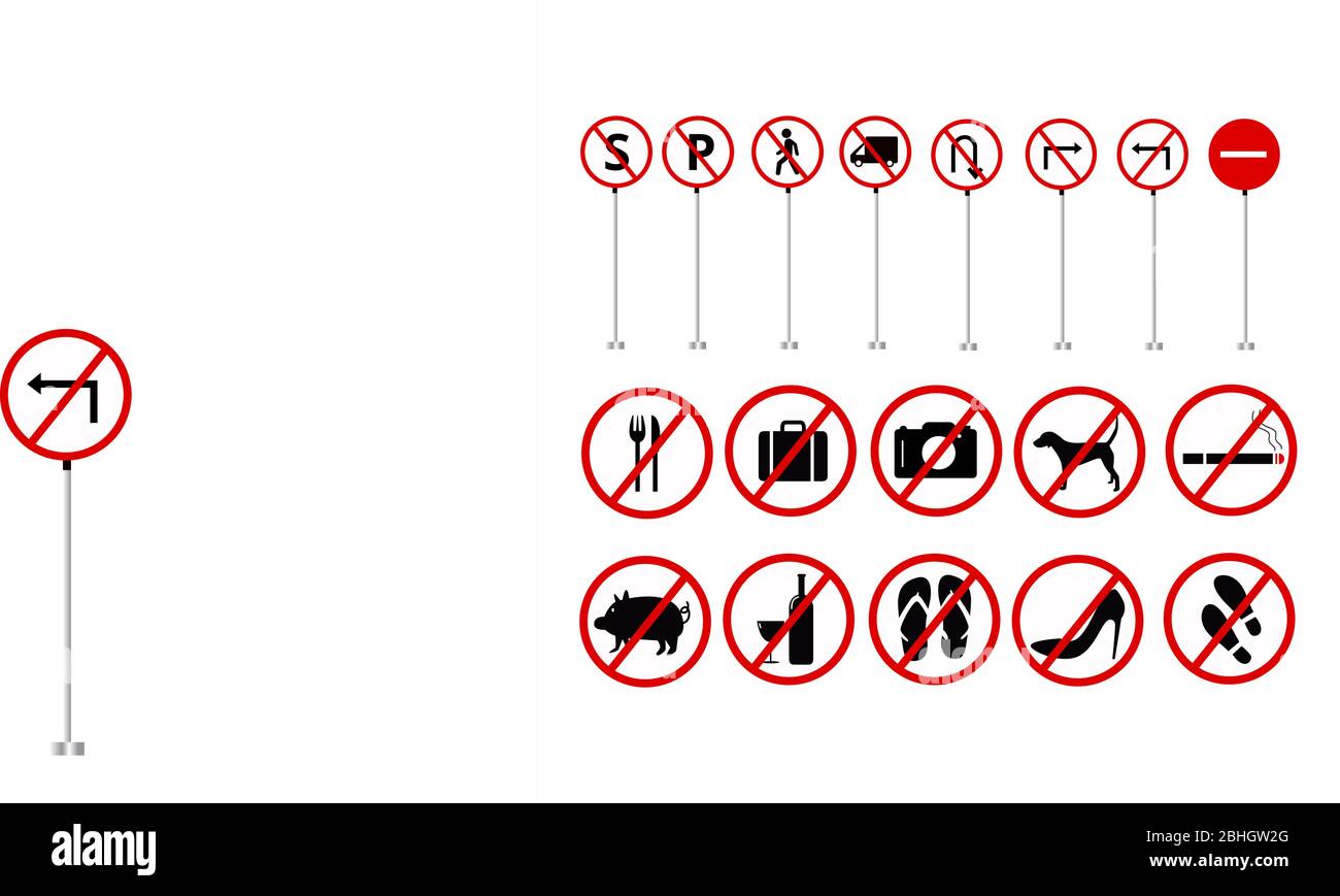 collecte de l'ensemble de panneaux de signalisation routière pas de caméra pas de camion pas de porc autorisé Illustration de Vecteur