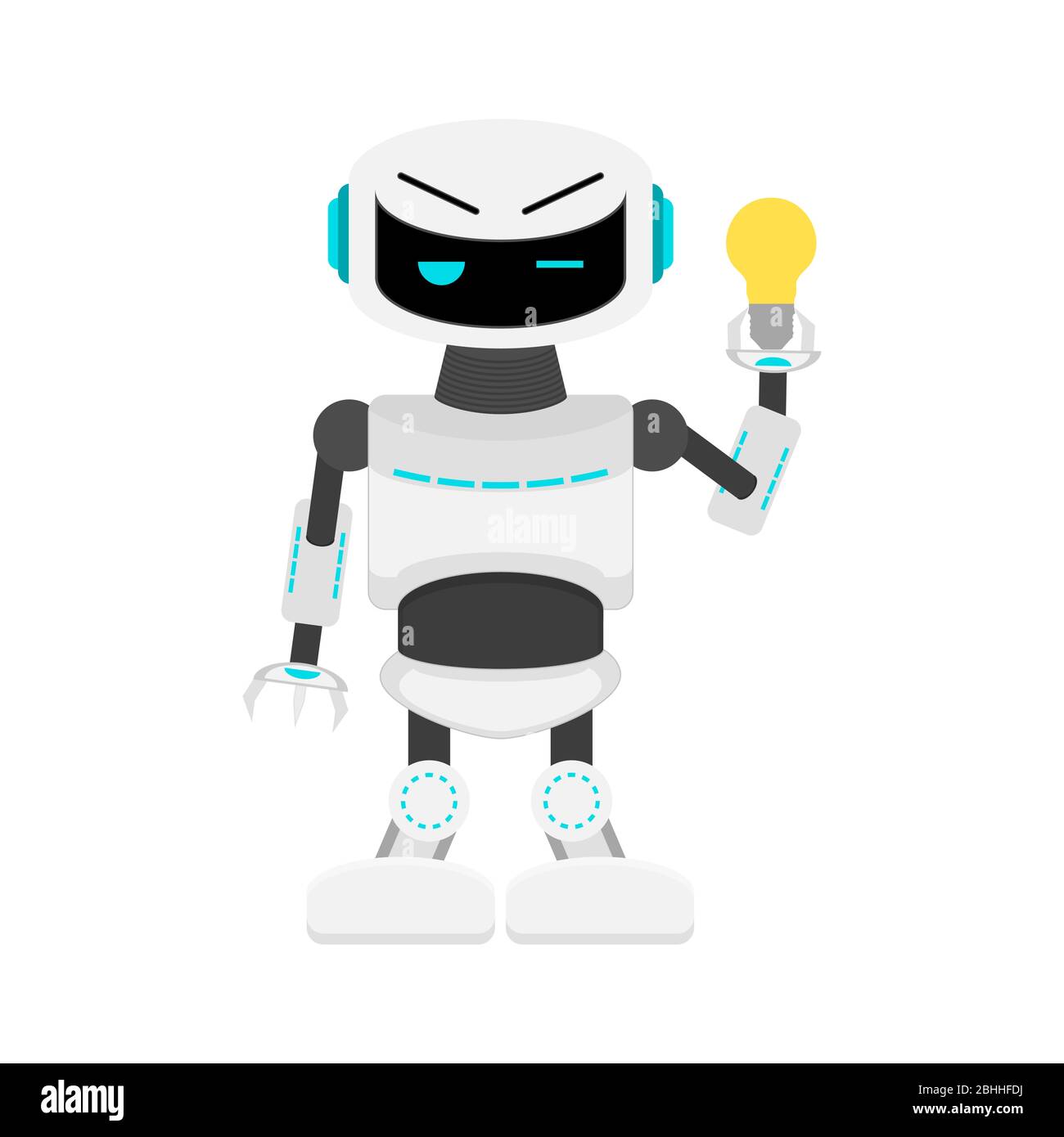 Robot avec idée, ampoule, creativve ai. Illustration robot idée, technologie de l'intelligence, créativité machine et vecteur intelligent Illustration de Vecteur