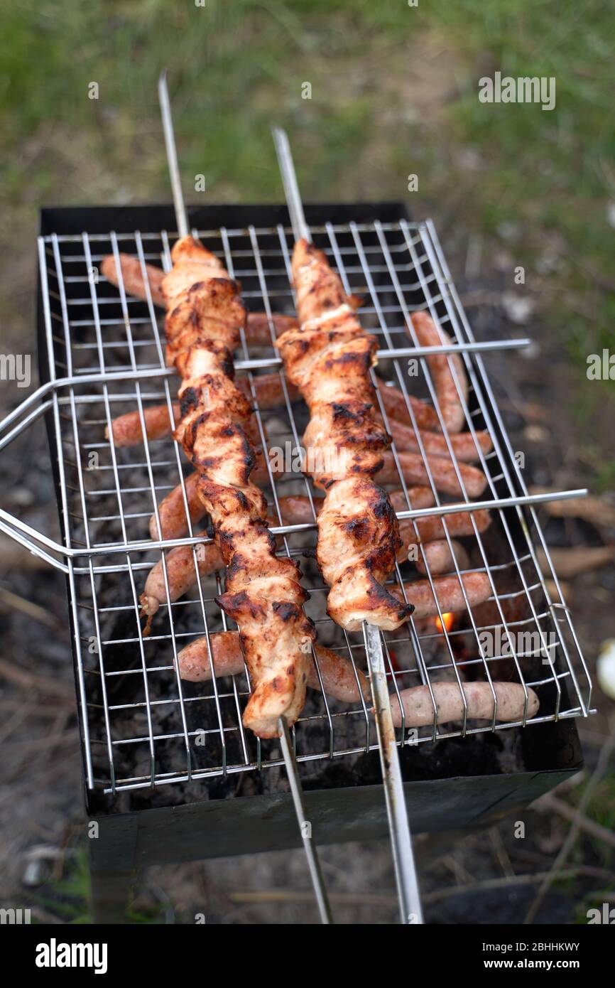 kebab sur la nature avec de la fumée Banque D'Images