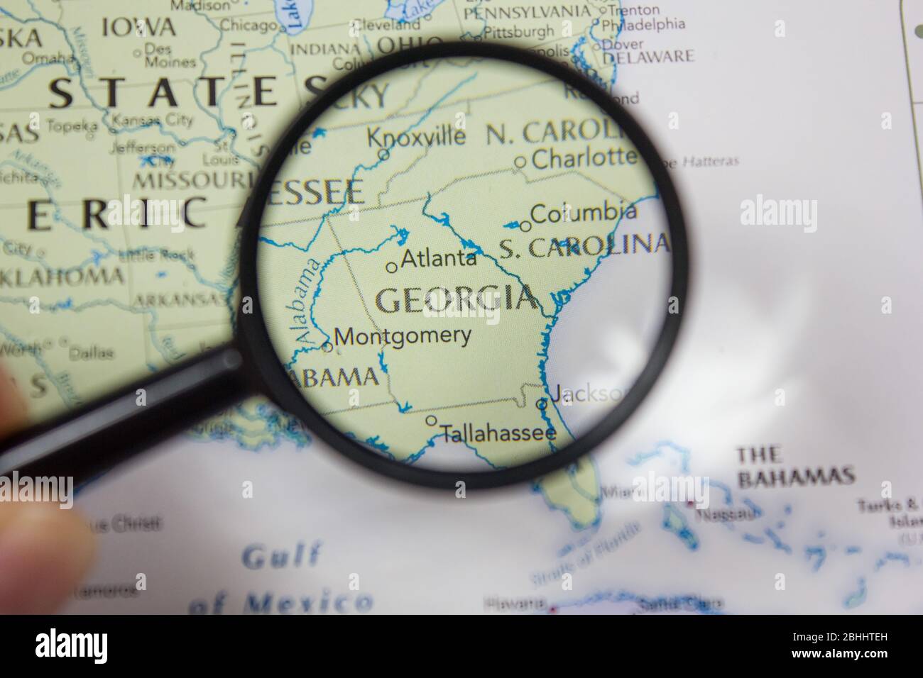 L'État américain Géorgie sur la carte du monde ou de l'atlas. Banque D'Images