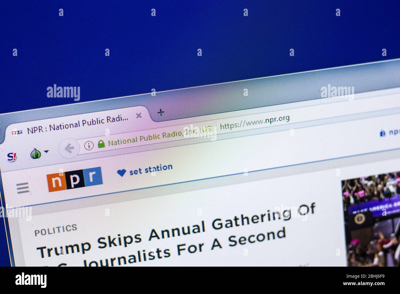 Ryazan, Russie - 29 avril 2018 : page d'accueil du site Web de la radio publique nationale sur l'affichage de PC, URL - NPR.org. Banque D'Images
