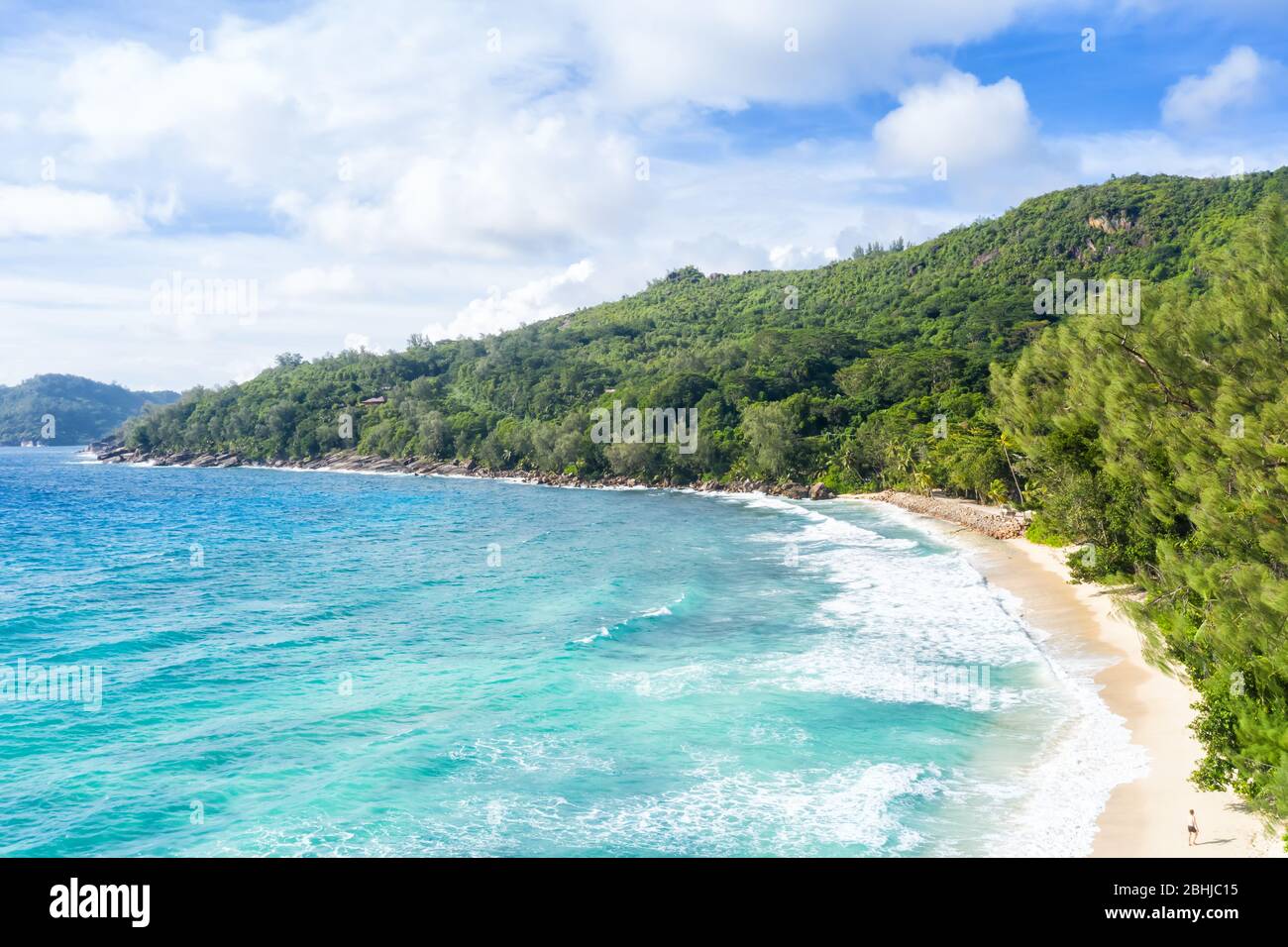 Seychelles Takamaka plage Ile Mahe paysage nature vacances océan drone vue aérienne photo détente Banque D'Images