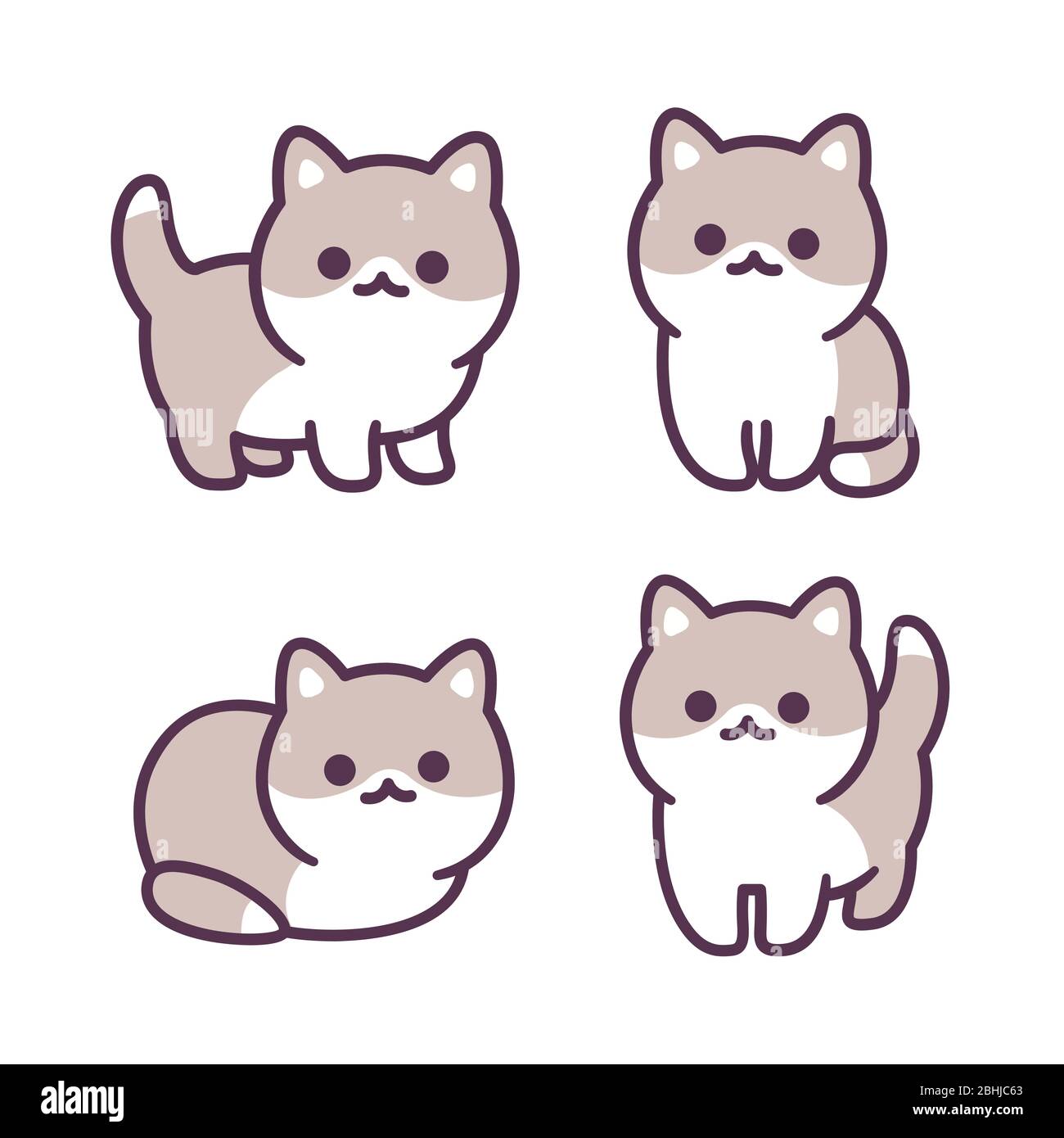 Jeu D Illustrations Dessinees A La Main Pour Petit Bebe Chaton Adorable Petit Chat Debout Assis Et Allonge Style Kowaii Simple Image Vectorielle Stock Alamy