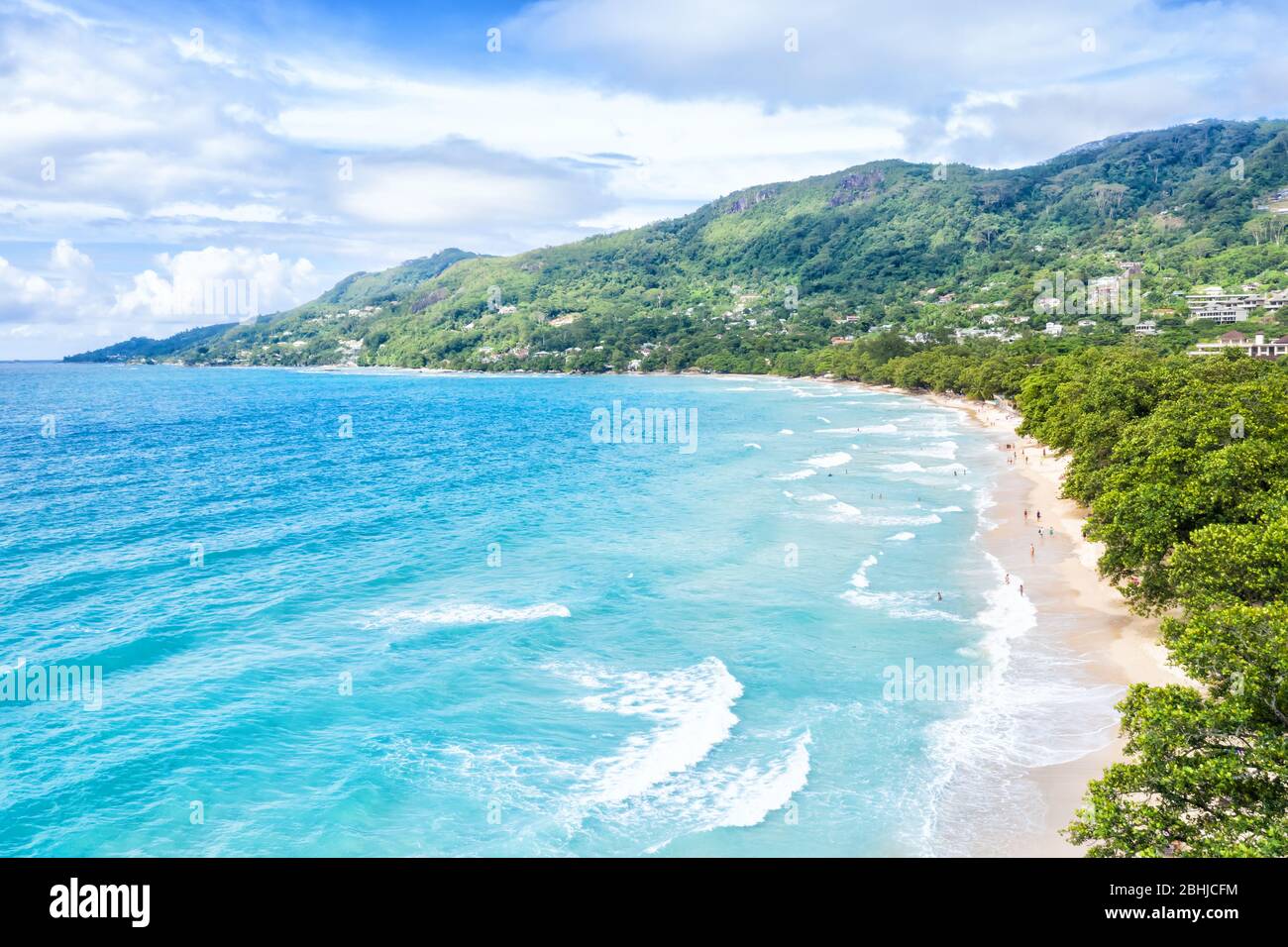 Seychelles beau Vallon plage Ile Mahe paysage paysage vacances océan drone vue aérienne photo détente Banque D'Images