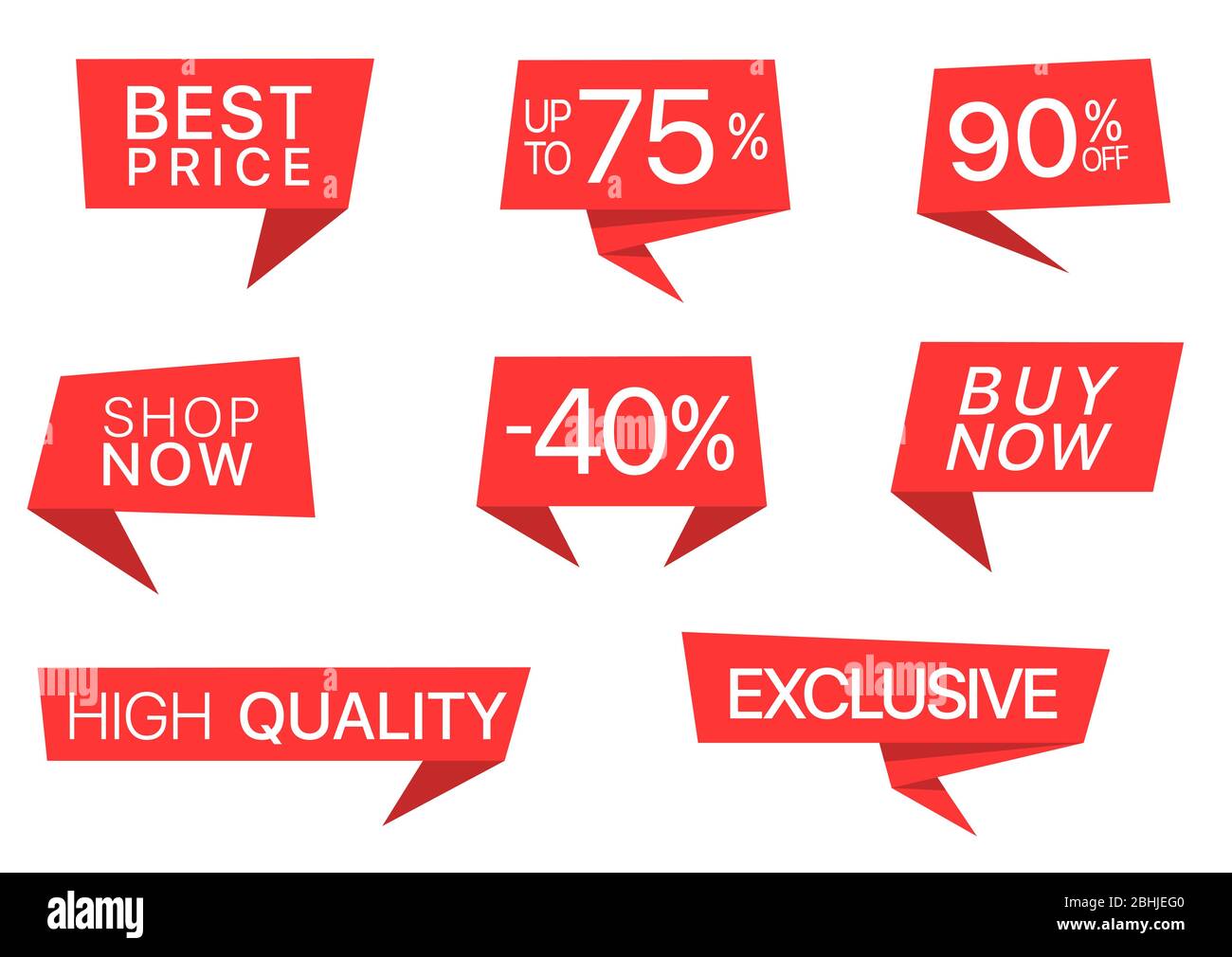 Jeu d'étiquettes en papier rouge Illustration de Vecteur