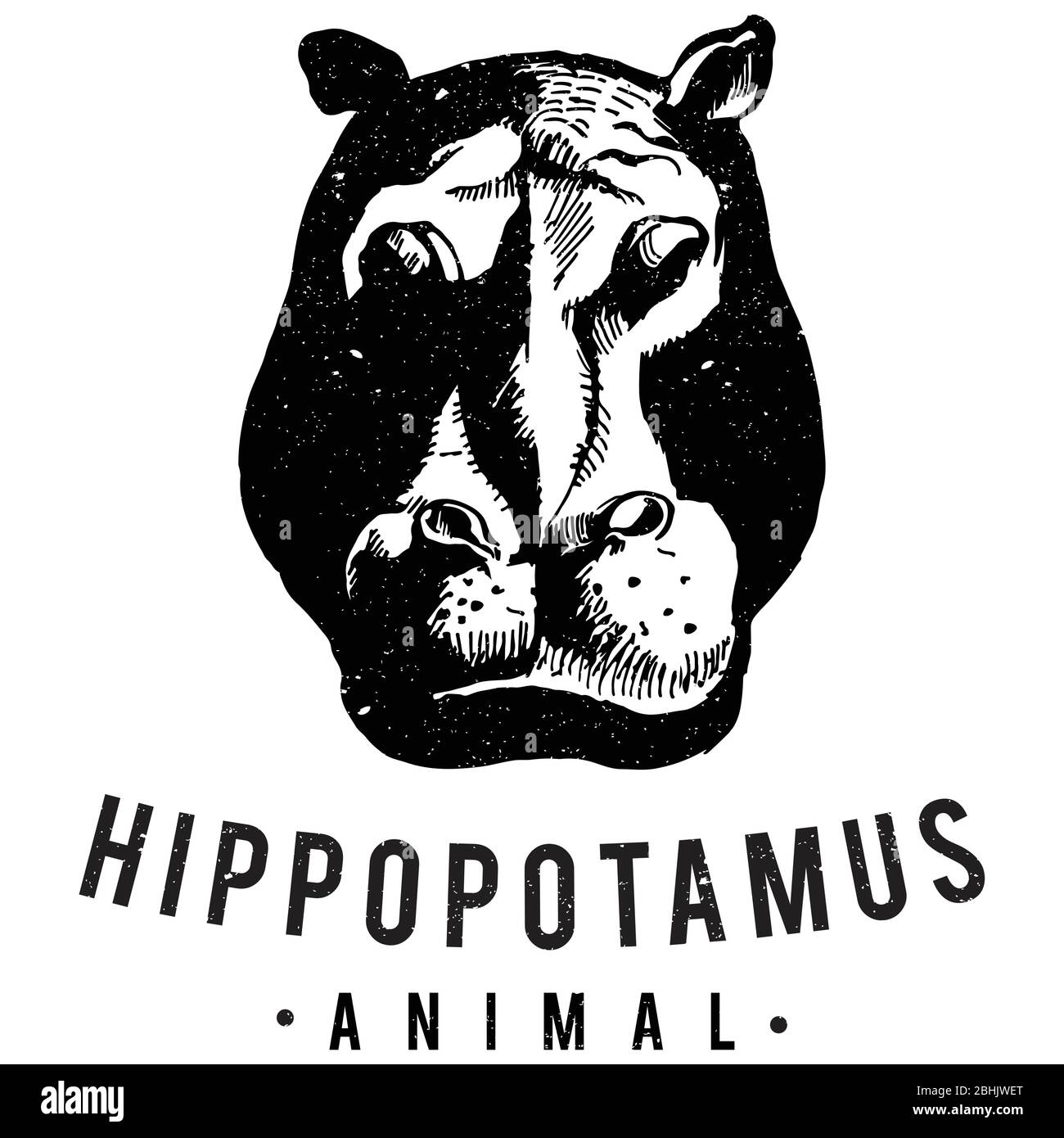 Dessin animé vintage de hipopopotamus pour le symbole de web design. Abstrait tiré à la main d'animal. Illustration vectorielle EPS.8 EPS.10 Illustration de Vecteur
