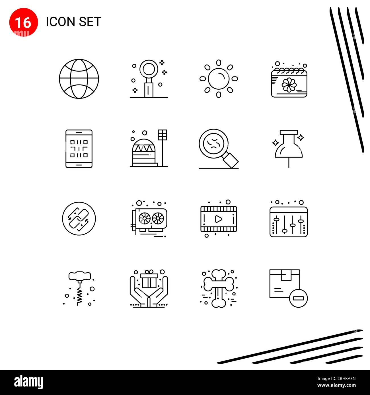 Pack de 16 contours créatifs de mobile, ressort, luminosité, fleur, calendrier Editable Vector Design Elements Illustration de Vecteur