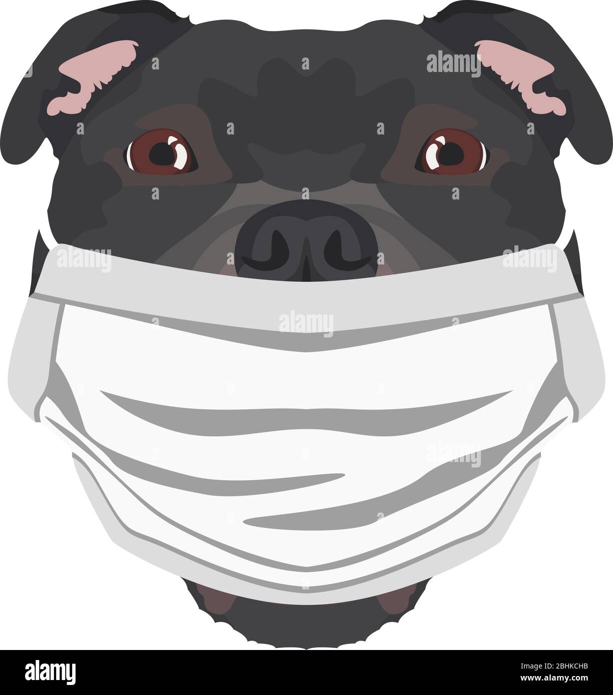 Illustration d'un bull terrier Staffordshire portant un respirateur. En ce moment de la pandémie, la conception est un beau graphique pour les fans de chiens. Illustration de Vecteur