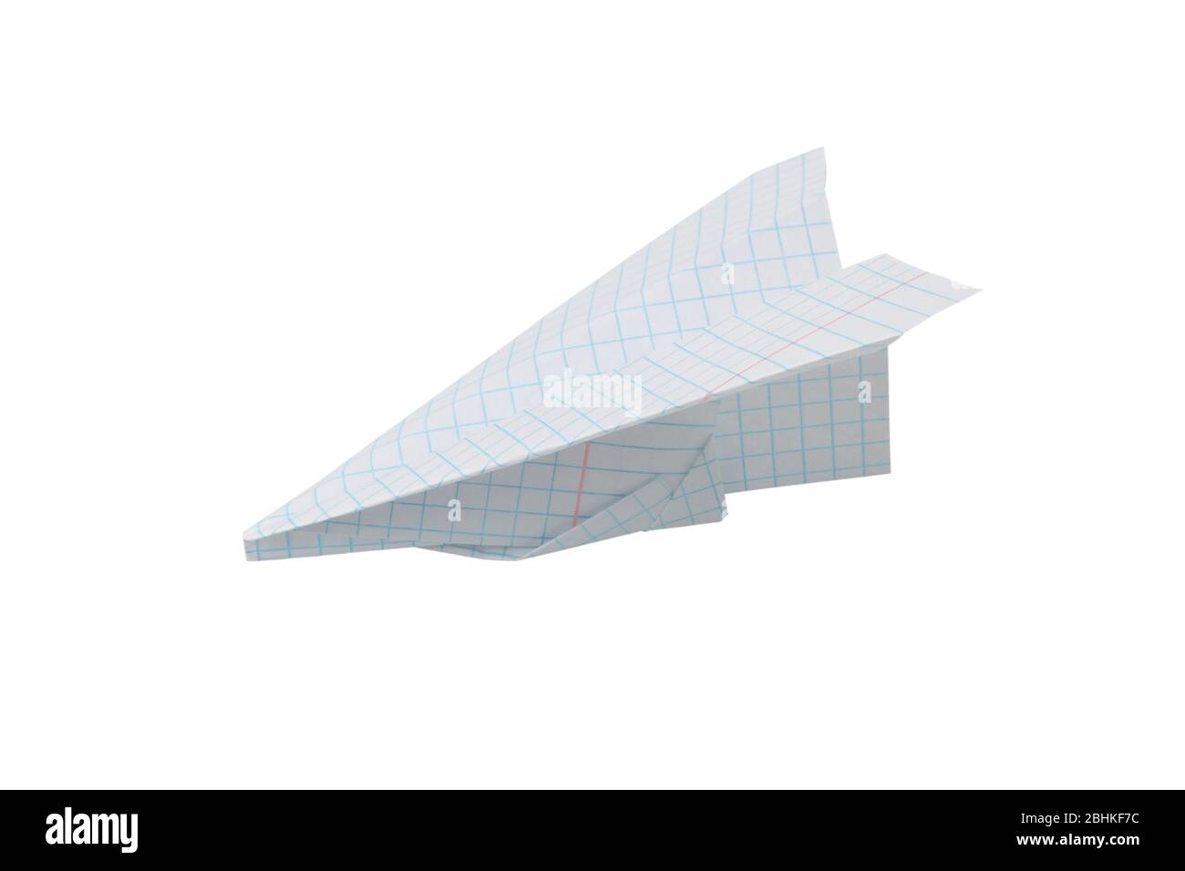 Avion en papier à partir de la feuille de l'ordinateur portable isolée sur fond blanc Banque D'Images