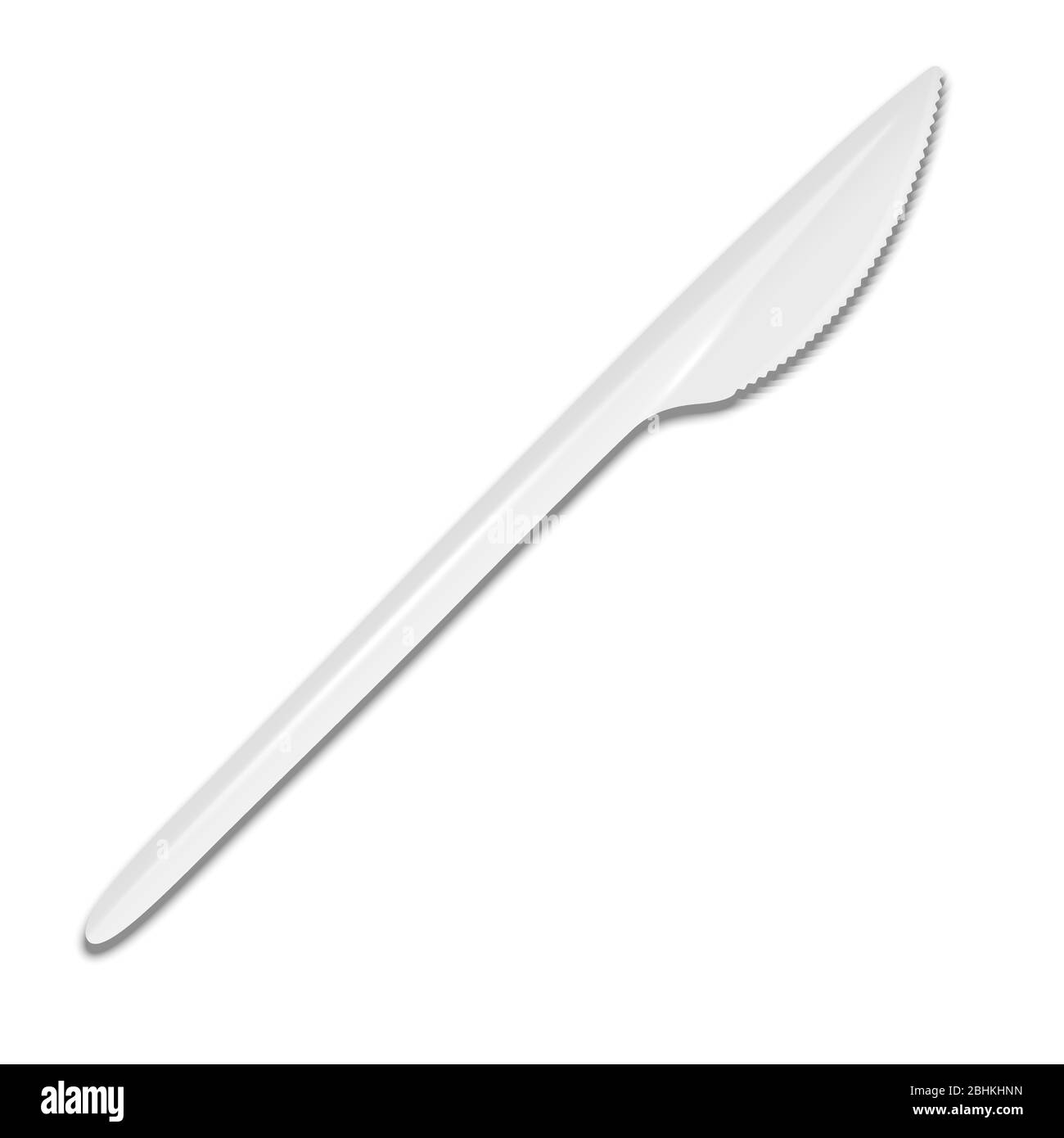 Coutellerie réaliste Vector 3-d - icône de couteau jetable en plastique blanc isolée sur fond blanc. Vue de dessus. Modèle de conception, maquette pour graphiques Illustration de Vecteur