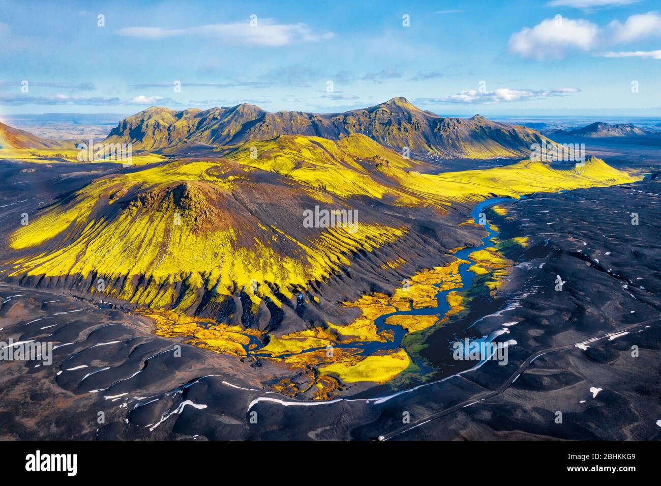 Sud Islande Highlands autour de Maelifell avec de la neige, post traité en HDR Banque D'Images