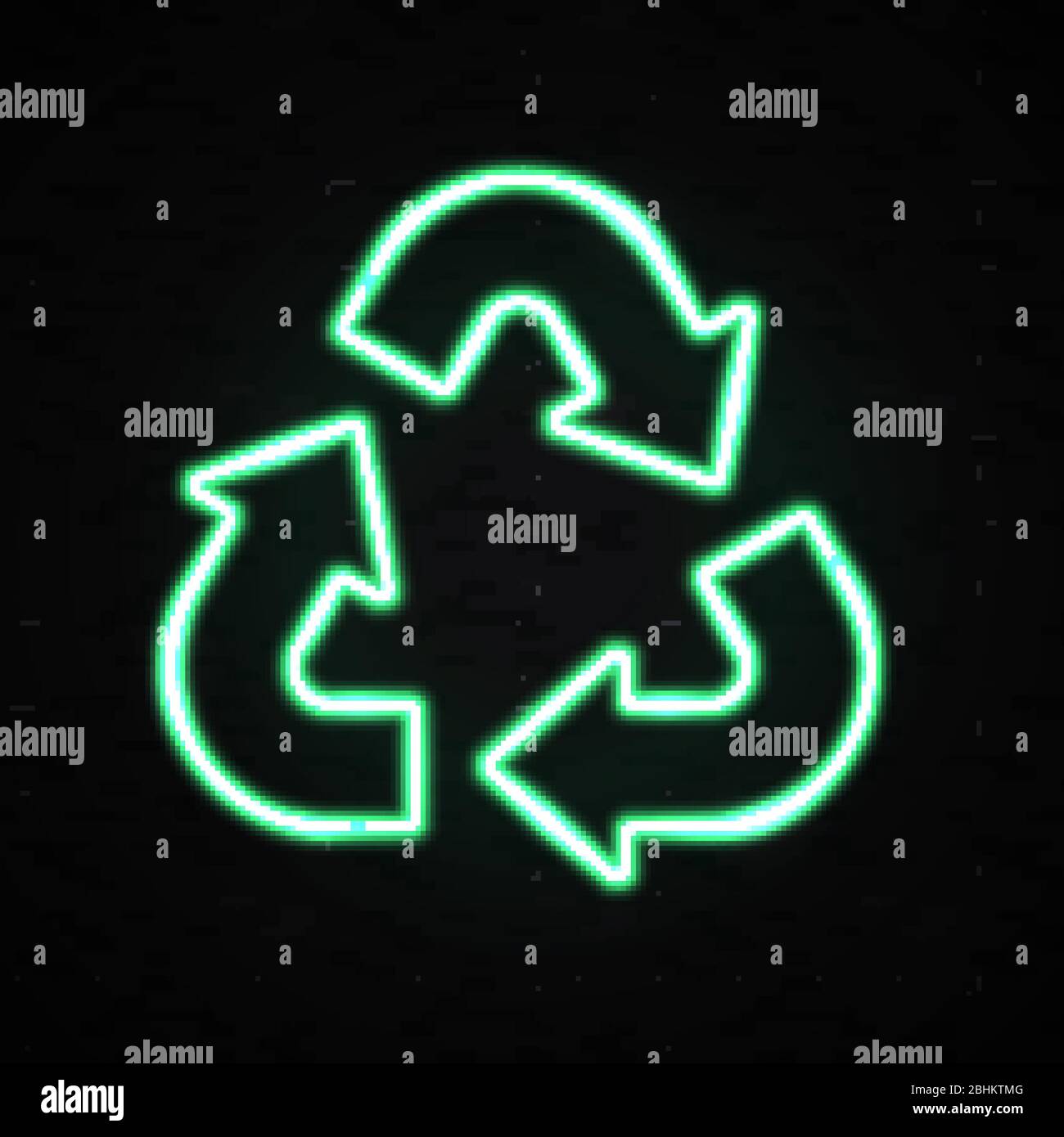 Symbole de recyclage ECO au néon ou signe d'icône verte de conservation isolée sur fond de brique noire. Flèche triangulaire de recyclage de la réutilisation des labourage. EC brillant Illustration de Vecteur Symbole de recyclage ECO au néon ou signe d'icône verte de conservation isolée sur fond de brique noire. Flèche triangulaire de recyclage de la réutilisation des labourage. EC brillant Illustration de Vecteur