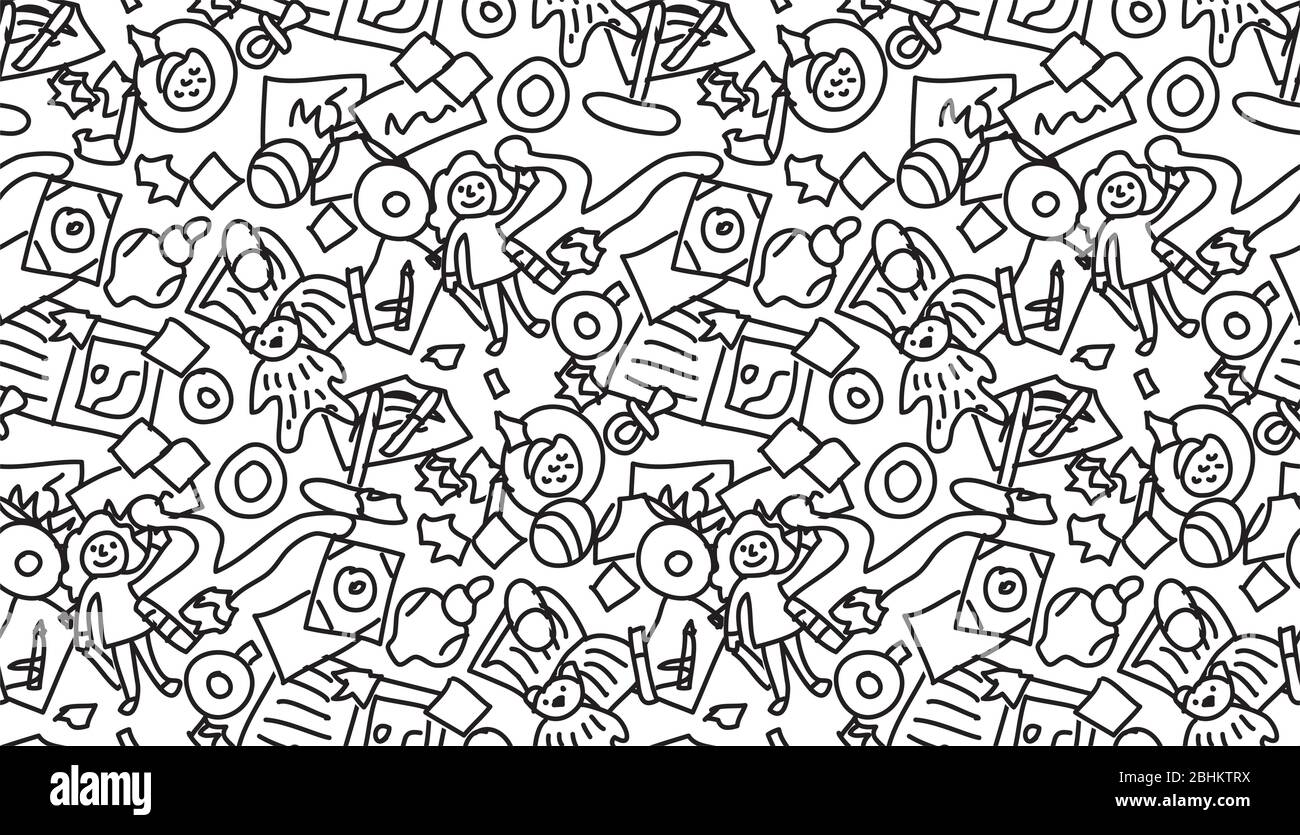 Plancher avec jouets pour enfants mess sans couture motif noir et blanc Illustration de Vecteur