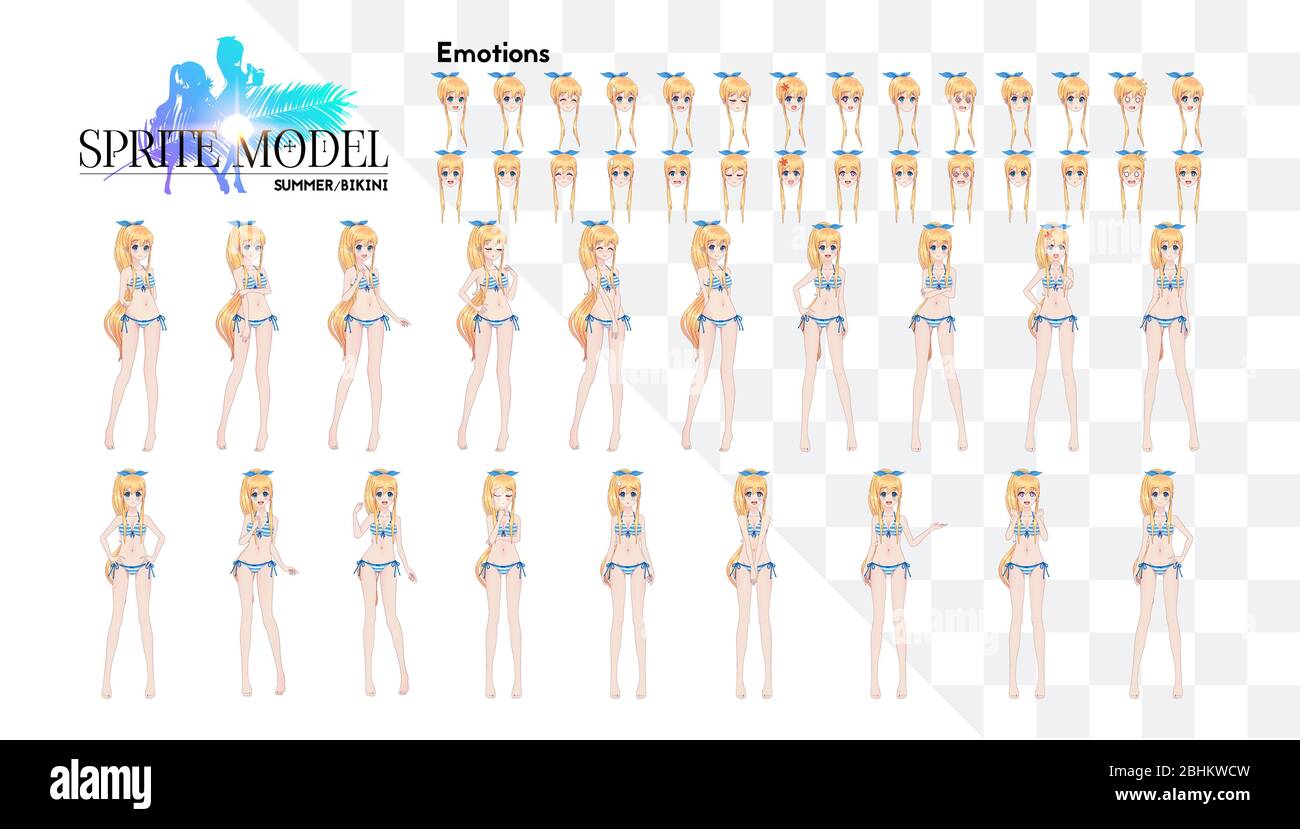 Anime manga girl, personnage dans le style japonais. En été, un maillot