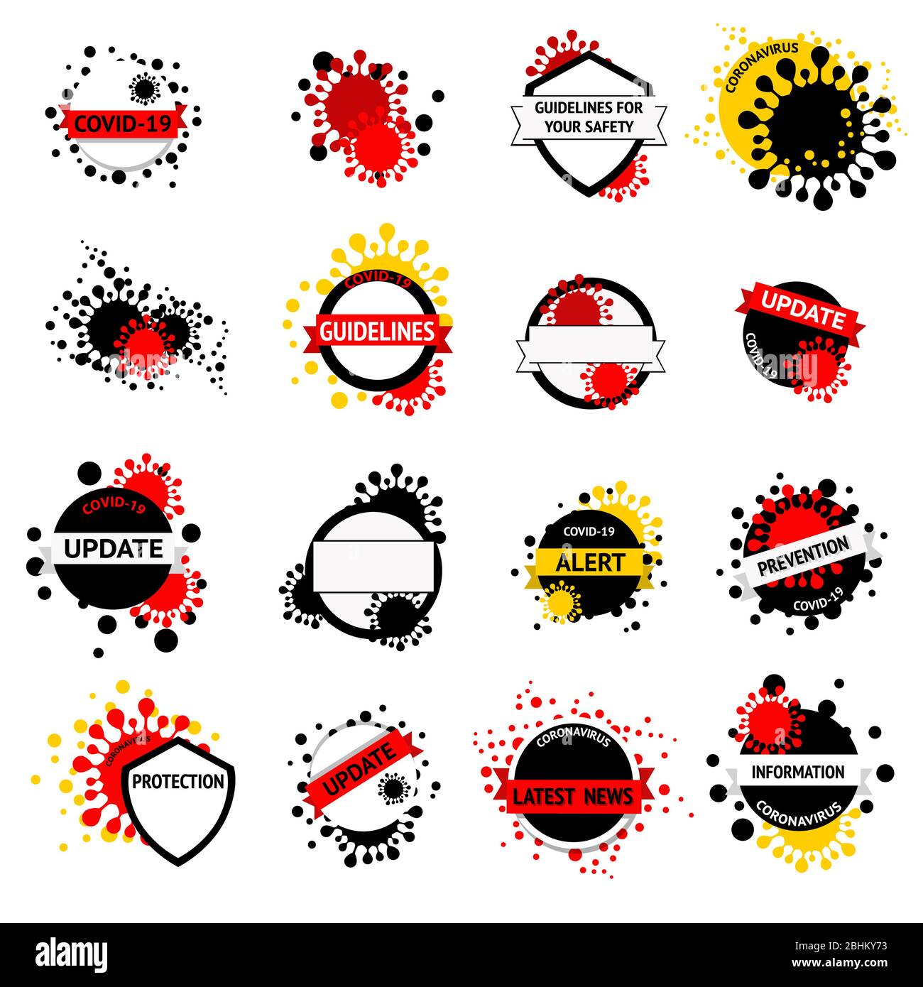 Jeu de logo Coronavirus avec ruban pour étiquette d'icône de mise à jour de code-19 ou autocollant Illustration de Vecteur
