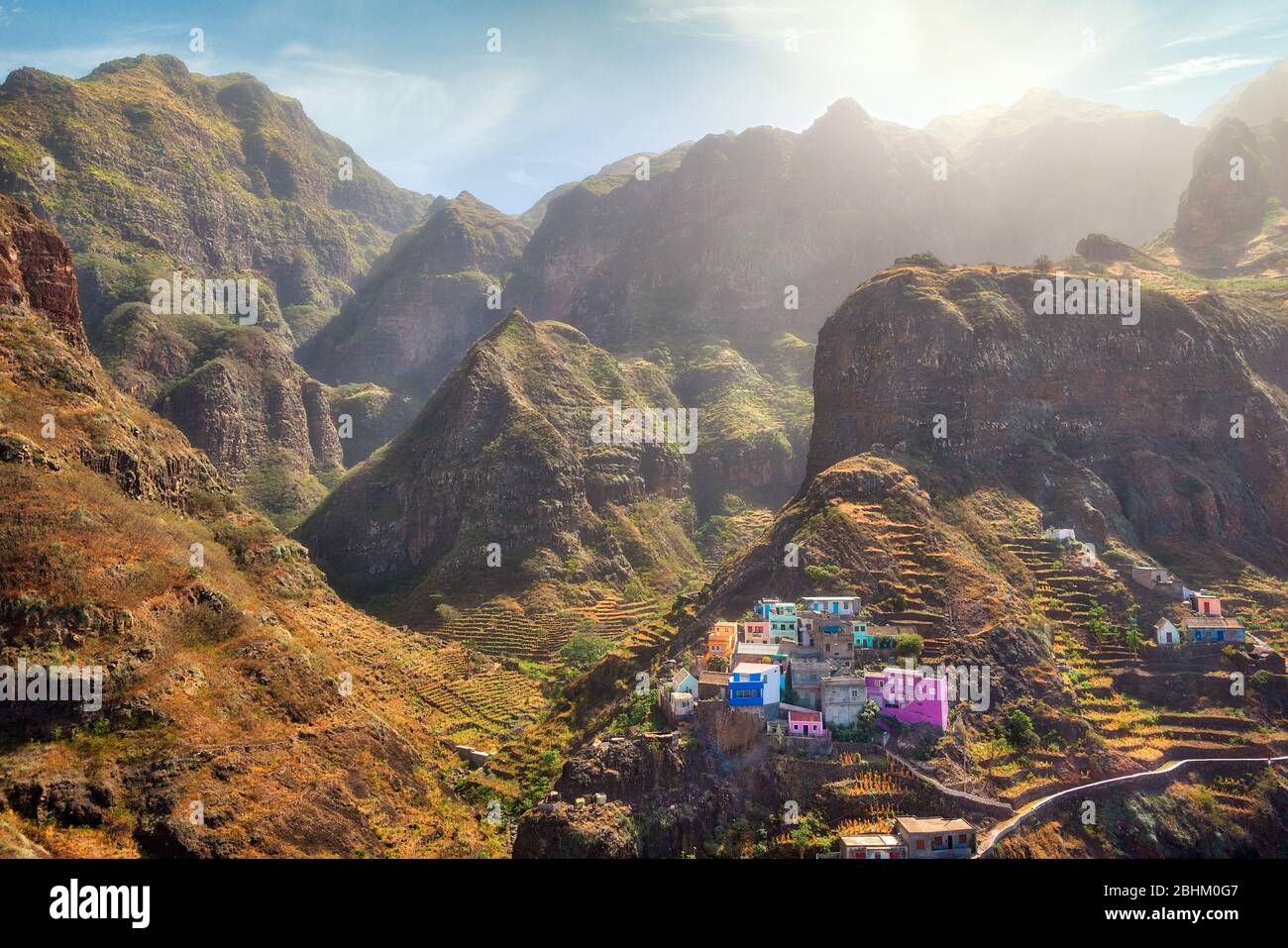 Sentier de randonnée à Santo Antao, Cap Vert, post traité en HDR Banque D'Images