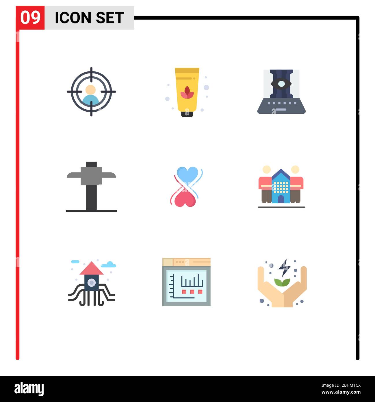 Ensemble de 9 icônes d'interface utilisateur modernes symboles signes pour les amis, la culture, technique, typographie, coeur Editable Vector Design Elements Illustration de Vecteur