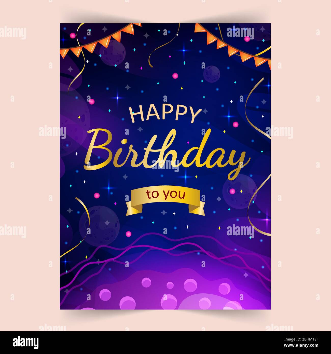 Joyeux Anniversaire Espace Et Fond D Univers Avec Serpentine Doree Realiste Et De Jolies Planetes Motif Typographie Pour Carte De Vœux Affiche Ou Banniere Image Vectorielle Stock Alamy