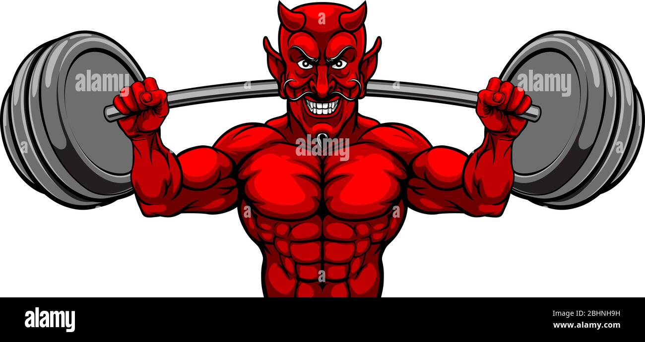 Devil le levage de poids Body Builder Sports Mascot Illustration de Vecteur