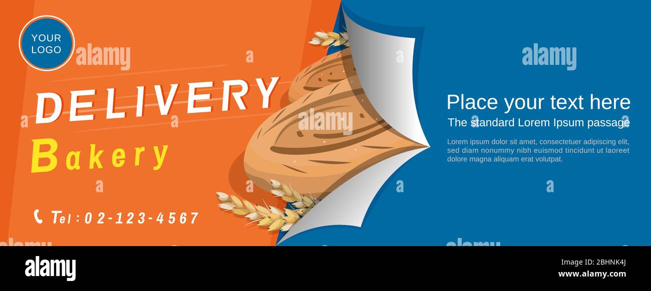 Service de livraison de boulangerie bannière vectorielle arrière-plan avec espace pour le texte Illustration de Vecteur