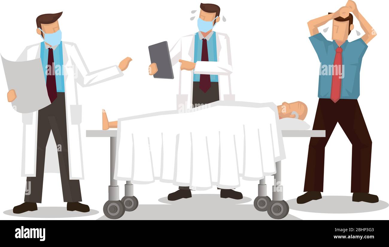 Médecins occupés avec le chaos à l'hôpital. Concept de l'éclosion de coronavirus ou de la pandémie. Illustration vectorielle. Illustration de Vecteur