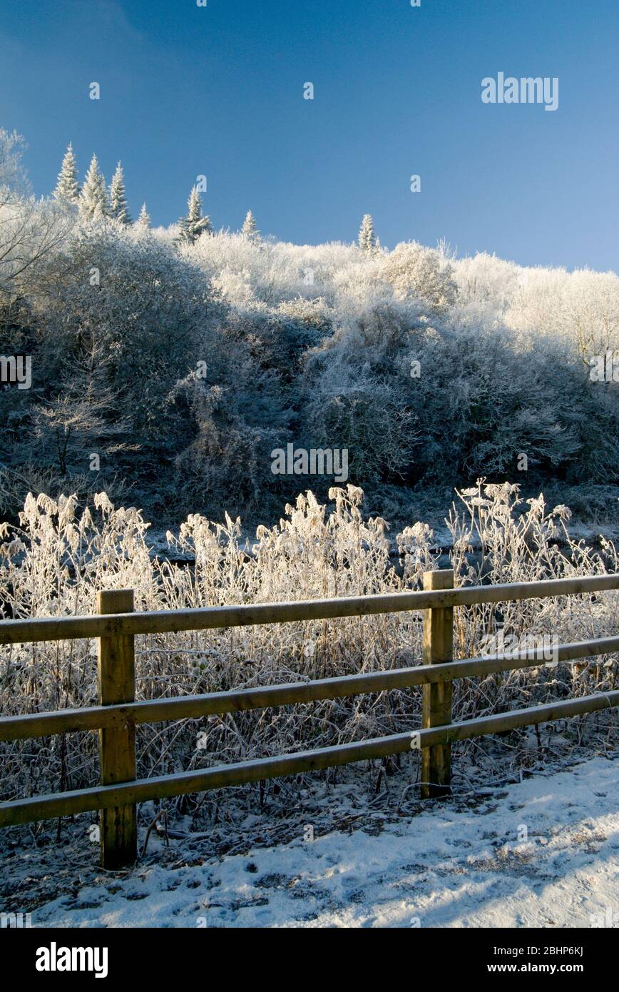 Scène d'hiver de la rivière Ely Ely Trail Sentier, Cardiff, Pays de Galles du Sud. Banque D'Images