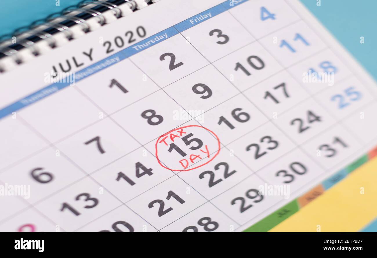 Le 15 juillet a marqué comme jour de taxe sur le calendrier comme rappel. Banque D'Images
