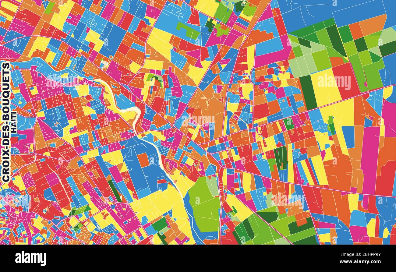 Carte vectorielle colorée de Croix-des-Bouquets, Ouest, Haïti. Modèle de plan artistique pour l'impression automatique d'œuvres d'art murales au format paysage. Illustration de Vecteur