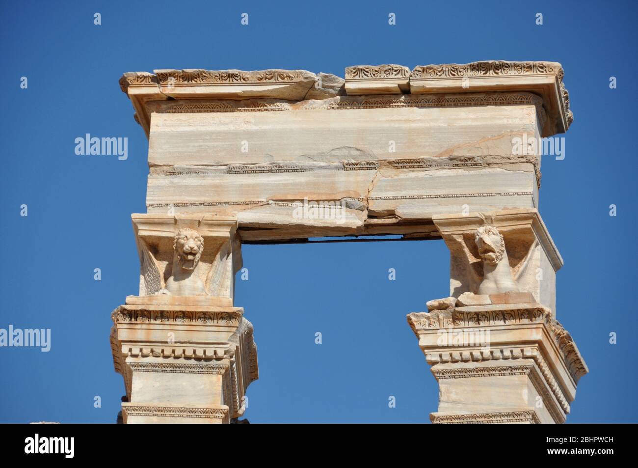 Leptis Magna à Khoms, Libye. L'un des sites romains les mieux préservés de la Méditerranée. Banque D'Images